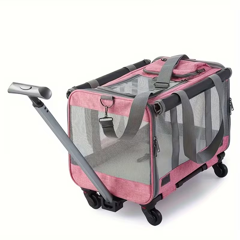 Portable Rolling Pet Carrier with Pull Handle