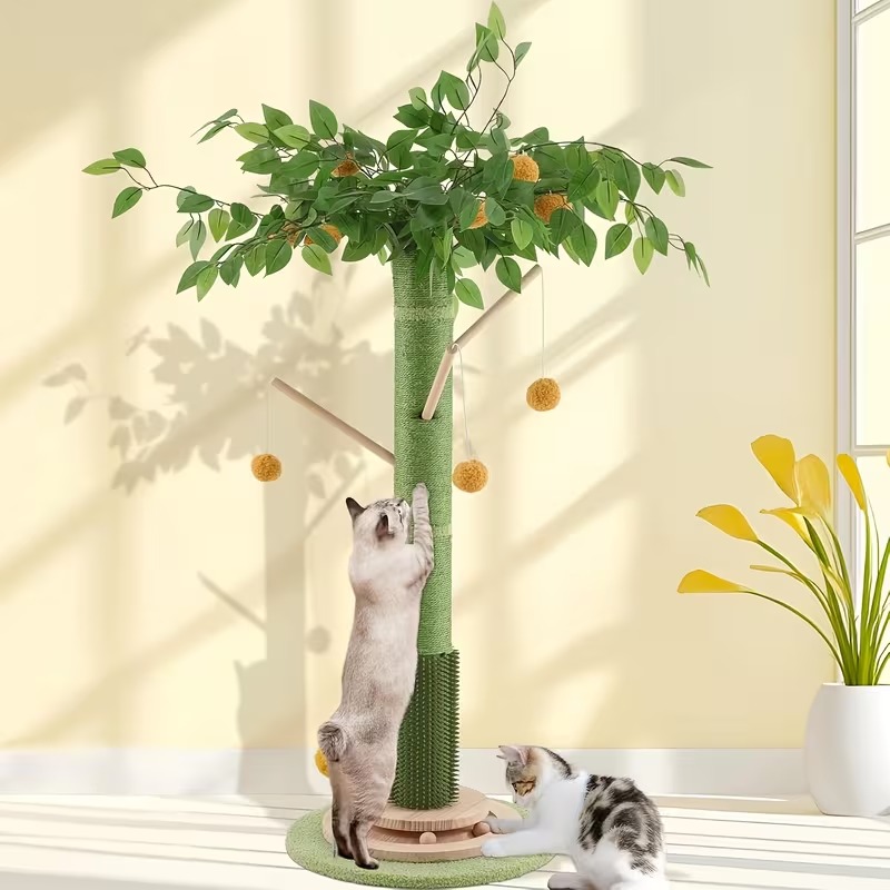 Large Tree-Style Cat Scratching Tower with Hanging Toys